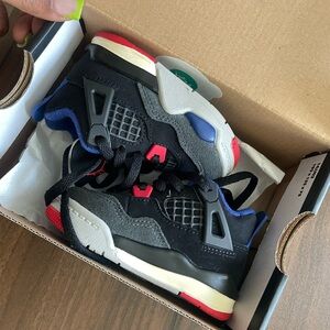 Jordan Kids Black and Gray Sneakers with Red Highlights